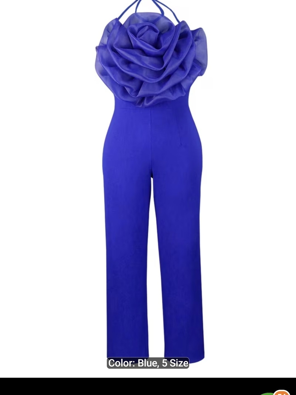 Women's Royal Blue Halter Jumpsuit with Floral Bodice